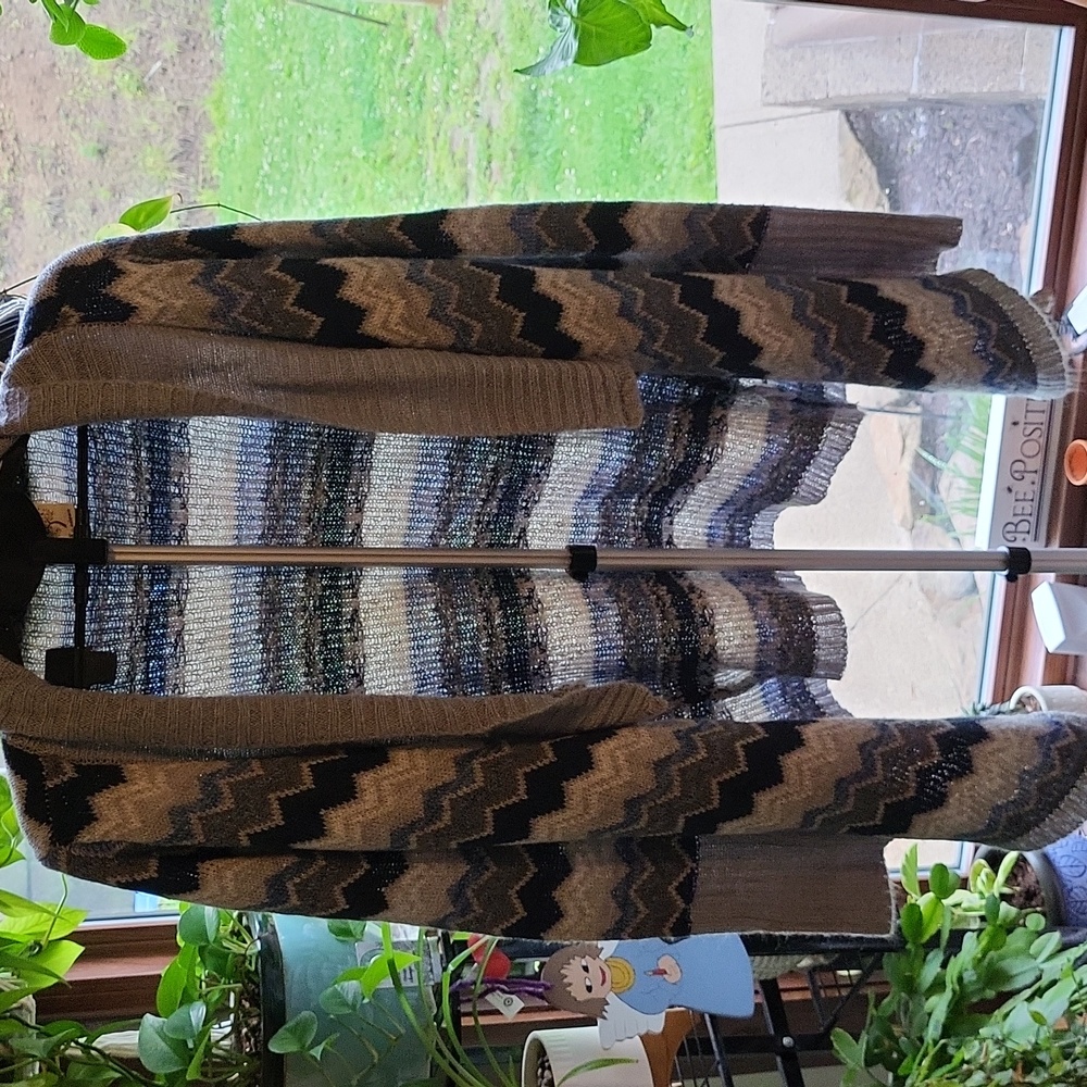 Self Esteem Gray and Blue Chevron Cardigan Sweater